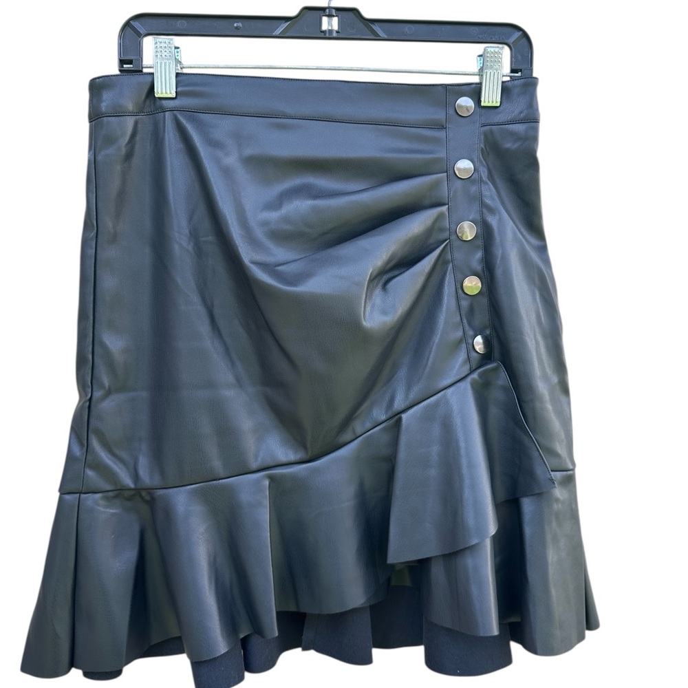 Nicole Miller Black Asymmetrical Skirt with Ruffle and Button Accents